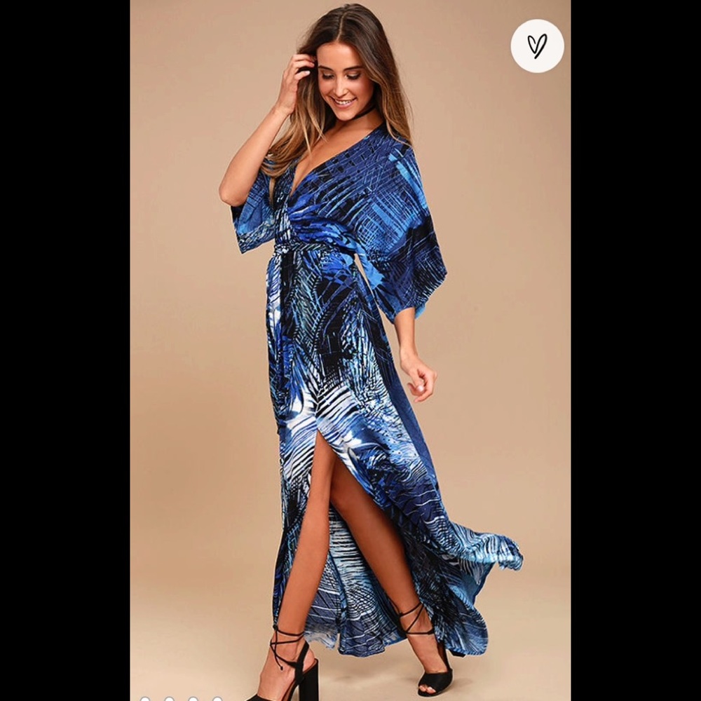 NWT Lulu's Small Tropical Maxi Dress With Kimono Sleeves